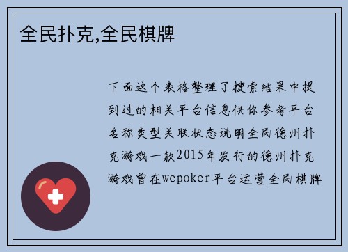 全民扑克,全民棋牌